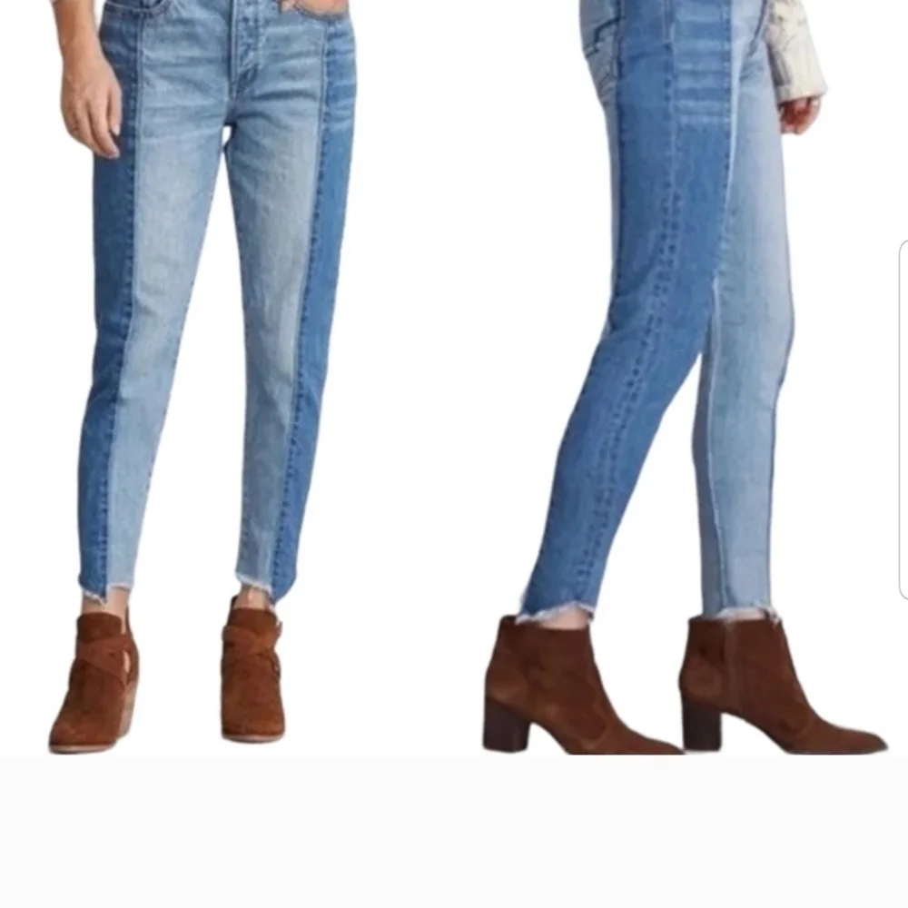 American Eagle Vintage Hi Rise Two Tone Denim Button Fly Size 12 NWT - Picture 2 of 11